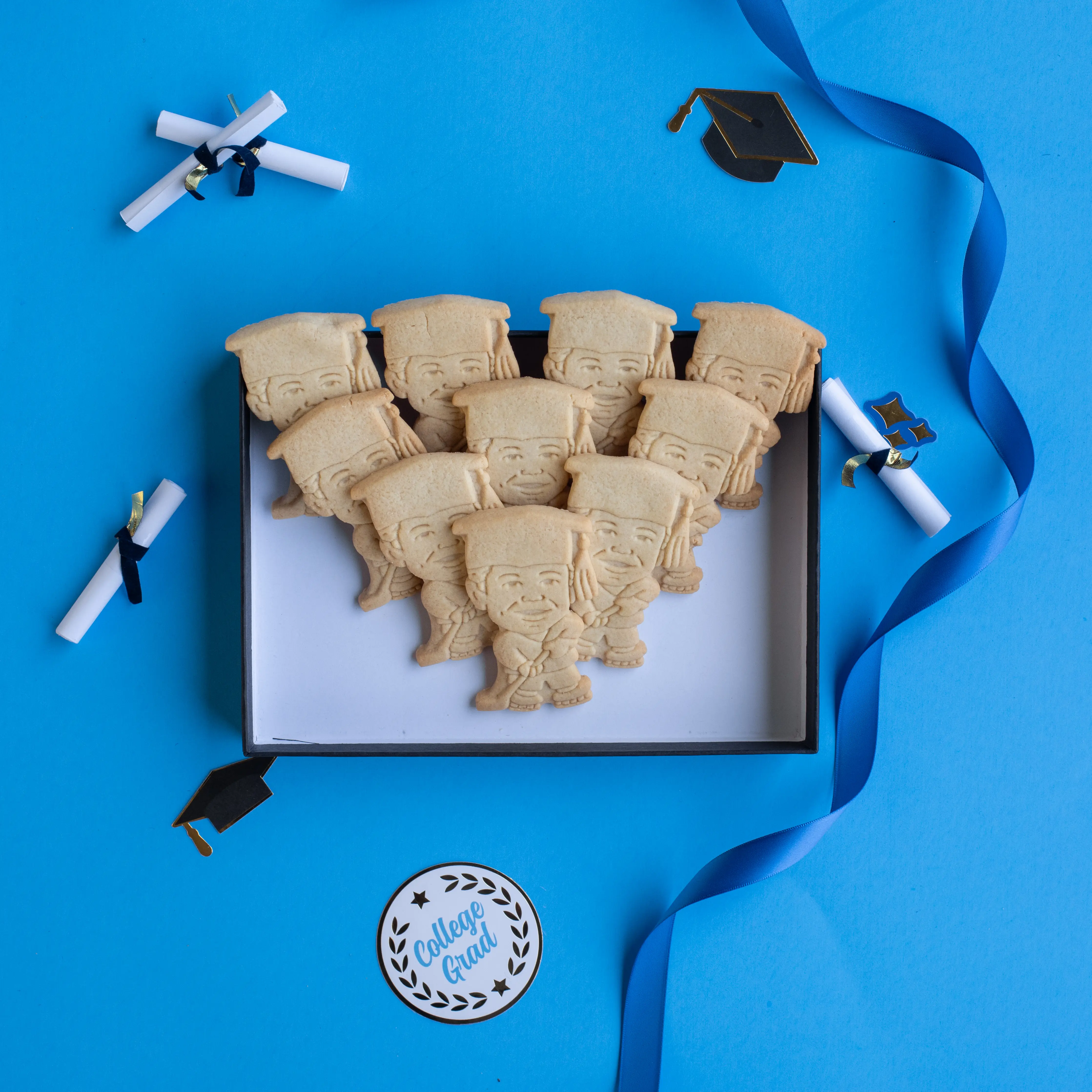 Custom graduation face cookies in a gift box - personalized graduation gift ideas to send anywhere