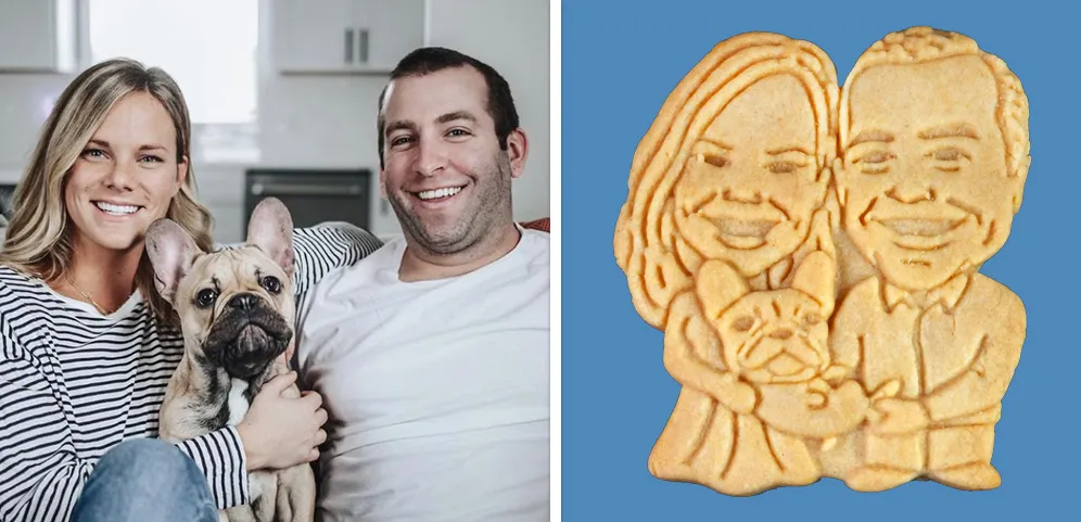 Wedding Pair carrying Dog