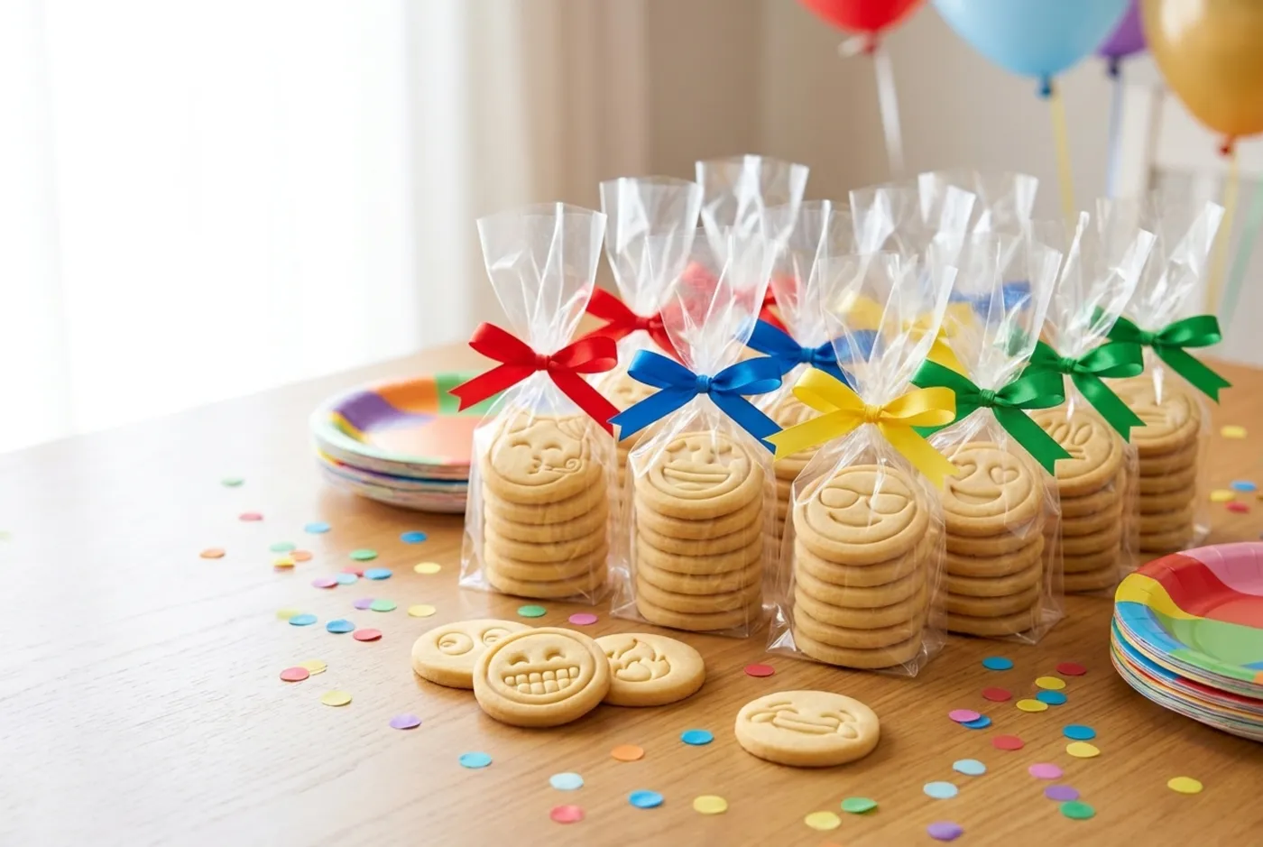 Reaction Cookies in favor bags at a kids' party